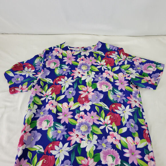 Kathie Lee Shirt Womens 6 Top Multicolor Floral Short Sleeve Round Keyhole Neck - Picture 3 of 10